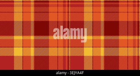 Puro tessuto vettoriale senza cuciture, tessuto con motivo a quadri anni settanta. Sfondo della confezione: Tartan con colori arancione e rosso. Illustrazione Vettoriale