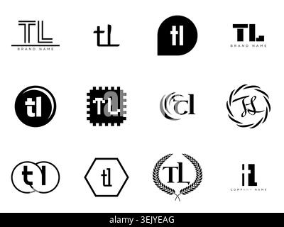 Modello aziendale del logo TL. Logotipo lettera t e l. Imposta diverse lettere serif classiche e testo moderno in grassetto con elementi di design. Tipog font iniziale Illustrazione Vettoriale