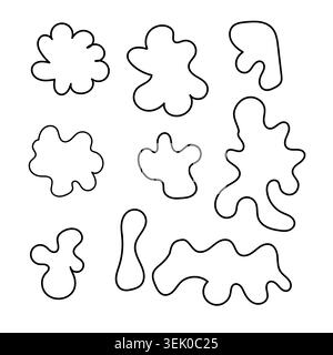 Design minimalista delle forme organiche dei blob vettoriali. Contorni liquidi astratti, ameba e fumetti elementi per design, adesivi Illustrazione Vettoriale
