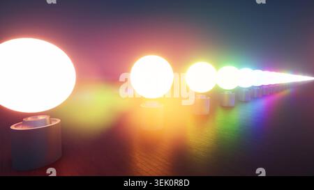 Luci a sfere a LED in sequenza per il rendering 3d delle feste Foto Stock