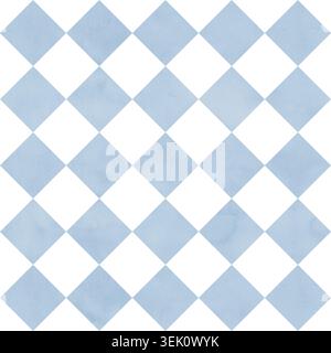 Motivo a diamante acquerello senza cuciture. Gabbia blu su sfondo con texture morbida. Per la progettazione di tessuti, carta da parati, imballaggi e decorazioni per bambini. Geometri Foto Stock