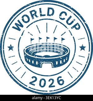 Francobollo da calcio. Grunge di calcio. Coppa del mondo 2026 Illustrazione Vettoriale