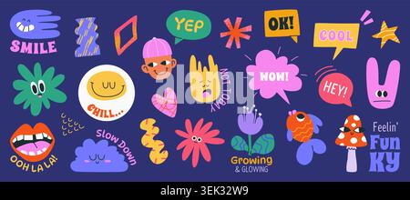 Set artistico funky e ingenuo. Illustrazioni Doodle. Vettore Illustrazione Vettoriale