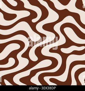 Struttura organica senza cuciture. Sfondo ondulato marrone. Si formano onde di caffè ripetute. Striscia ondulata. Ripetizione della linea di turbolenza al cioccolato. Paterna astratta. Divertente Illustrazione Vettoriale