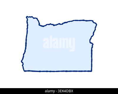 Illustrazione in stile doodle della mappa dello stato dell'Oregon, caratterizzata dalla forma riconoscibile dell'Oregon in un design semplice e disegnato a mano. Illustrazione Vettoriale