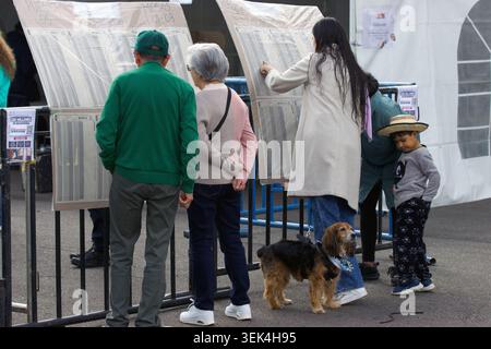 Bogotà, Cundinamarca, COLOMBIA. 31 maggio 2026. Gli elettori colombiani cercano i loro tavoli di voto durante il primo turno delle elezioni presidenziali a BogotÃ¡. Le elezioni fungono da referendum critico sulla direzione politica del paese, con gli elettori che pesano le promesse di continuità della coalizione di sinistra contro la rinascita delle piattaforme di opposizione conservatrice e centrista in mezzo a sfide economiche più severe. Crediti: ZUMA Press, Inc./Alamy Live News Foto Stock