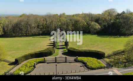 Villaggio aereo di Grappenhall nel Borough di Warrington nel Cheshire. Grappenhall Heys nella foto Foto Stock
