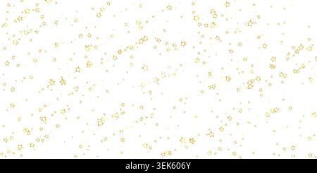 Stelle scintillanti sparse in modo casuale, volando, cadendo giù, fluttuando. Concetto di festa di Natale. Illustrazione vettoriale Festive Stars su sfondo bianco. Illustrazione Vettoriale