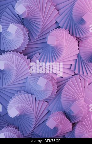 Motivo a spirale lavanda, sfondo geometrico astratto sfumato. Ventole a strati di viola tenue come un ipnotico mosaico ripetitivo con vortici concentrici. Foto Stock