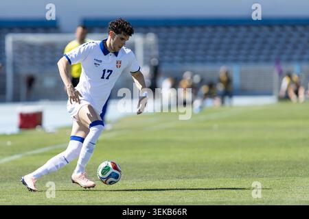 31 maggio 2026. Lisbona, Portogallo. Serbia e Leipzig difensore KOSTA NEDELJKOVIC (17) in azione durante l'amichevole internazionale tra Capo Verde e Serbia Credit: Alexandre de Sousa/Alamy Live News Foto Stock