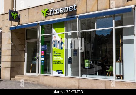 Bamberga, Baviera, Germania - 7 aprile 2026: Negozio di freenet a Bamberga offre servizi per cellulari, Internet e TV Foto Stock