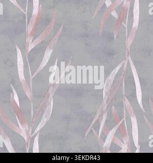 Motivo di erba botanica senza cuciture steli di acquerello fluenti in morbide tonalità neutre blush, design elegante per tessuti alla moda, stampe di abbigliamento e tessuti Foto Stock