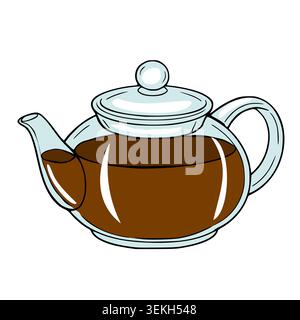 Teiera in vetro trasparente riempita di liquido marrone ricco, illustrazione vettoriale Illustrazione Vettoriale