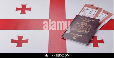 Passaporto della Georgia, visto georgiano per viaggi internazionali e vacanze. Passaporto georgiano come sfondo per il tuo disegno Foto Stock