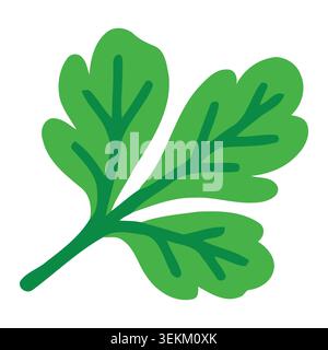 Illustrazione vettoriale a foglia verde brillante in stile piatto, con stelo e venature. Ideale per design ispirati alla natura, stampe botaniche, crusca ecocompatibile Illustrazione Vettoriale