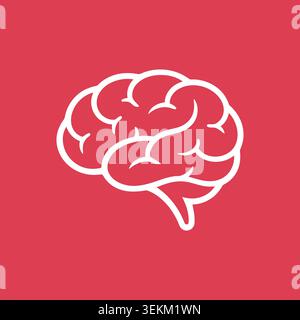 Semplice illustrazione del cervello con linee bianche su sfondo rosso pieno, ideale per pubblicazioni mediche ed educative, presentazioni, siti Web e mater Illustrazione Vettoriale