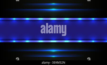 Sfondo astratto con tecnologia futuristica con spot luminosi al neon blu e pannello centrale su sfondo nero per un moderno design del banner digitale Illustrazione Vettoriale