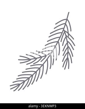 Ramo di pino disegnato a mano dal design minimalista con linee semplici in uno stile scandinavo pulito, perfetto per l'inverno, le vacanze, la natura e i design a tema ecologico Illustrazione Vettoriale