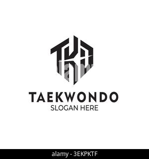 Logo geometrico audace e moderno con le lettere "T K D" per il karate integrato in una forma esagonale affilata. Perfetto per le arti marziali contemporanee Illustrazione Vettoriale