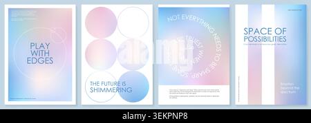 Pulire il poster gradiente pastello. Forma geometrica blu rosa con taglio in lamina 3D. Sfondo con motivo senza cuciture su texture astratte sfocate, iridescente arcobaleno bg Illustrazione Vettoriale