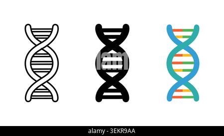 Il set di icone a doppia elica DNA delinea la silhouette e il vettore di colore isolato su sfondo bianco Illustrazione Vettoriale