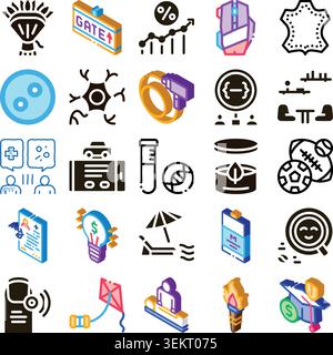 Icone isometriche diverse che illustrano vari settori e hobby Illustrazione Vettoriale