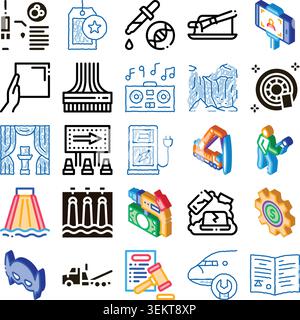 Una raccolta diversificata di icone generali e di servizi di settore Illustrazione Vettoriale