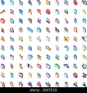 Icone isometriche diverse che illustrano concetti aziendali e tecnologici Illustrazione Vettoriale