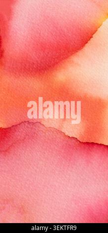 Le astrazioni acquerello mostrano strati di colori rosa e arancione che si fondono in semplici disegni su carta a trama Foto Stock