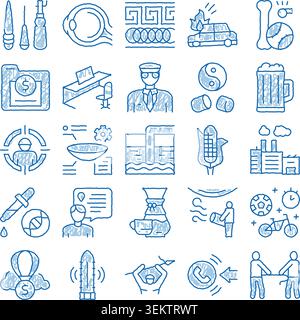 Icone disegnate a mano che rappresentano vari concetti Illustrazione Vettoriale
