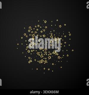 Stelle scintillanti sparse in modo casuale, volando, cadendo giù, fluttuando. Concetto di festa di Natale. Illustrazione vettoriale Festive Stars su sfondo nero. Illustrazione Vettoriale