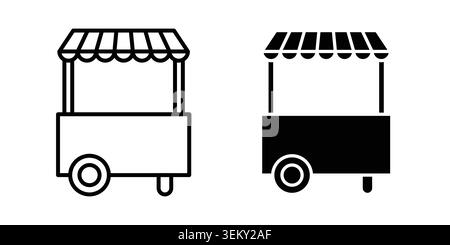 Icona carrello alimenti continua, linea e gruppo vettoriale modificabile. Illustrazione Vettoriale