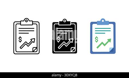 Icona degli appunti del report finanziario Imposta sagoma e vettore di colore isolati su sfondo bianco Illustrazione Vettoriale