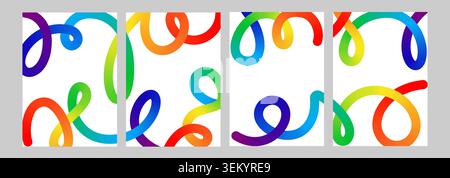 Sfumatura colore forma linea astratta bg. vettore onda fluida con pattern grafico 3d. Turbolenza a spirale liquida, nastro a coriandoli curvi dinamici. Flusso vivace e divertente Illustrazione Vettoriale