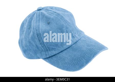 Berretto da baseball in cotone lavato blu - cappello Papà bianco vintage regolabile per uomo e donna. Foto Stock