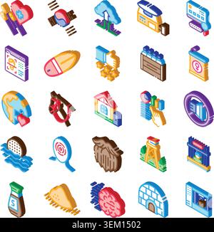 Set di icone isometriche per i servizi di comunicazione della tecnologia aziendale Illustrazione Vettoriale