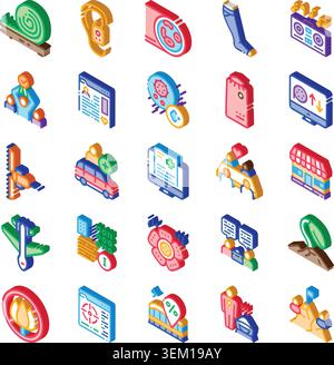 Salute, medicina, e fitness isometrico collezione di icone Illustrazione Vettoriale