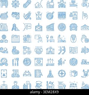 Diverse icone a forma di scarabocchio che rappresentano concetti di stile di vita e occupazione Illustrazione Vettoriale