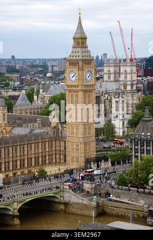 Vista aerea della Torre di Santo Stefano, conosciuta come Big Ben a Londra, Inghilterra Foto Stock