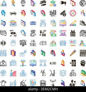 Raccolta di icone isometriche diverse che illustrano vari concetti Illustrazione Vettoriale