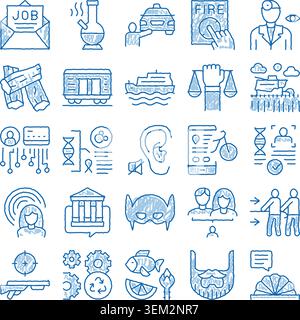 Diverse icone disegnate a mano che rappresentano vari concetti Illustrazione Vettoriale