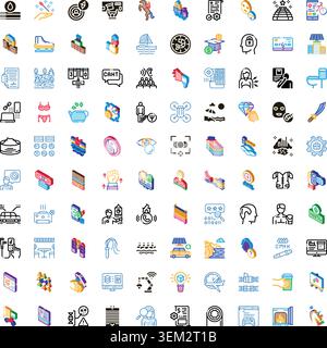 Raccolta di icone isometriche diverse che illustrano vari concetti Illustrazione Vettoriale