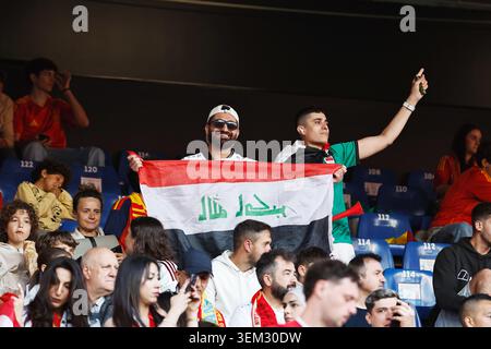 Una Coruna, Spagna. 4 giugno 2026. Iraq Fans Football/Soccer : amichevole internazionale tra Spagna - Iraq allo stadio Municipal de Riazor di Coruna, Spagna . Crediti: Mutsu Kawamori/AFLO/Alamy Live News Foto Stock