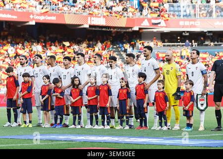 Una Coruna, Spagna. 4 giugno 2026. Formazione a gruppi della squadra irachena (IRQ) calcio: Amichevole internazionale tra Spagna e Iraq allo stadio Municipal de Riazor A Coruna, Spagna . Crediti: Mutsu Kawamori/AFLO/Alamy Live News Foto Stock