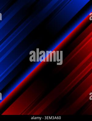 sfondo astratto i moderni banner tecnologici raffigurano linee al neon brillanti che dividono vivaci strisce diagonali rosse e blu su uno sfondo scuro durante un futurista Illustrazione Vettoriale