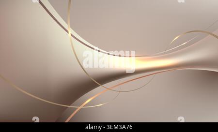 Elegante sfondo astratto con onde metalliche fluide e morbide e anelli dorati brillanti delicati per la presentazione di prodotti di lusso e il marketing digitale Illustrazione Vettoriale