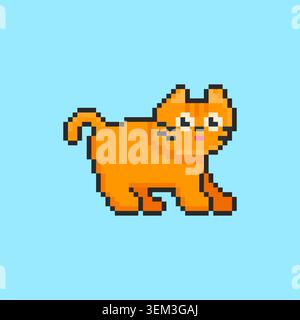 Pixel art grazioso design delle risorse di gioco Orange Cat Illustrazione Vettoriale
