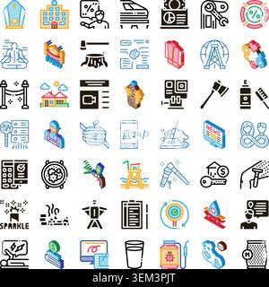 Raccolta di icone diverse che illustrano vari concetti e temi Illustrazione Vettoriale