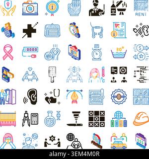 Raccolta diversificata di icone isometriche e lineari Illustrazione Vettoriale
