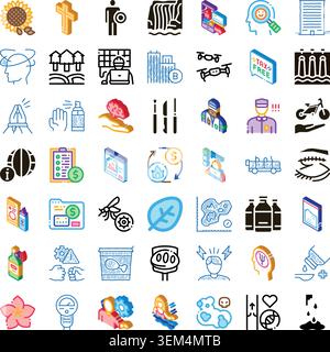 Icone isometriche diverse che illustrano vari concetti e temi Illustrazione Vettoriale